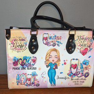 CUSTOM NAME: Jennifer Nurse Healthcare Carryall Shoulder Tote Bag Pink Multi